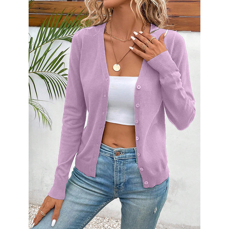 Women’s V‑Neck Button‑Down Cardigan Knit Sweater FitiqueFit