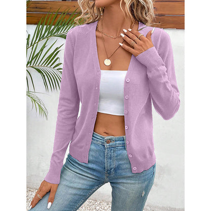 Women’s V‑Neck Button‑Down Cardigan Knit Sweater FitiqueFit
