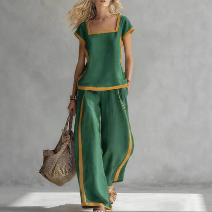Solid Color Shirt & Wide-Leg Trousers Two-Piece Set FitiqueFit