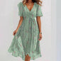 Chiffon Print V-Neck Dress – Elegant Two-Piece Set Midi Dress FitiqueFit