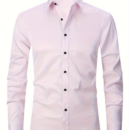 Men'S Stretch Slim-Fit Formal Shirt Without Pockets, Light Business Turn- Collar Long-Sleeved Shirt, Men'S Business Shirt, Wrinkle-Resistant And Durable Solid Color Formal Long-Sleeved Shirt with Buttons And Pockets, Suitable NovaCart
