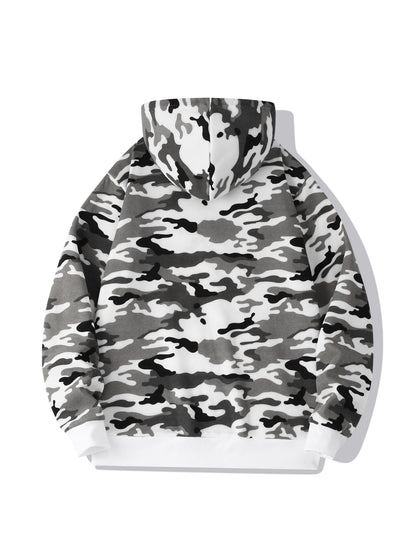 Men's Camouflage Loose Pullover Hooded Fleece Sweatshirt for Autumn And Winter, Hooded, Fleece NovaCart