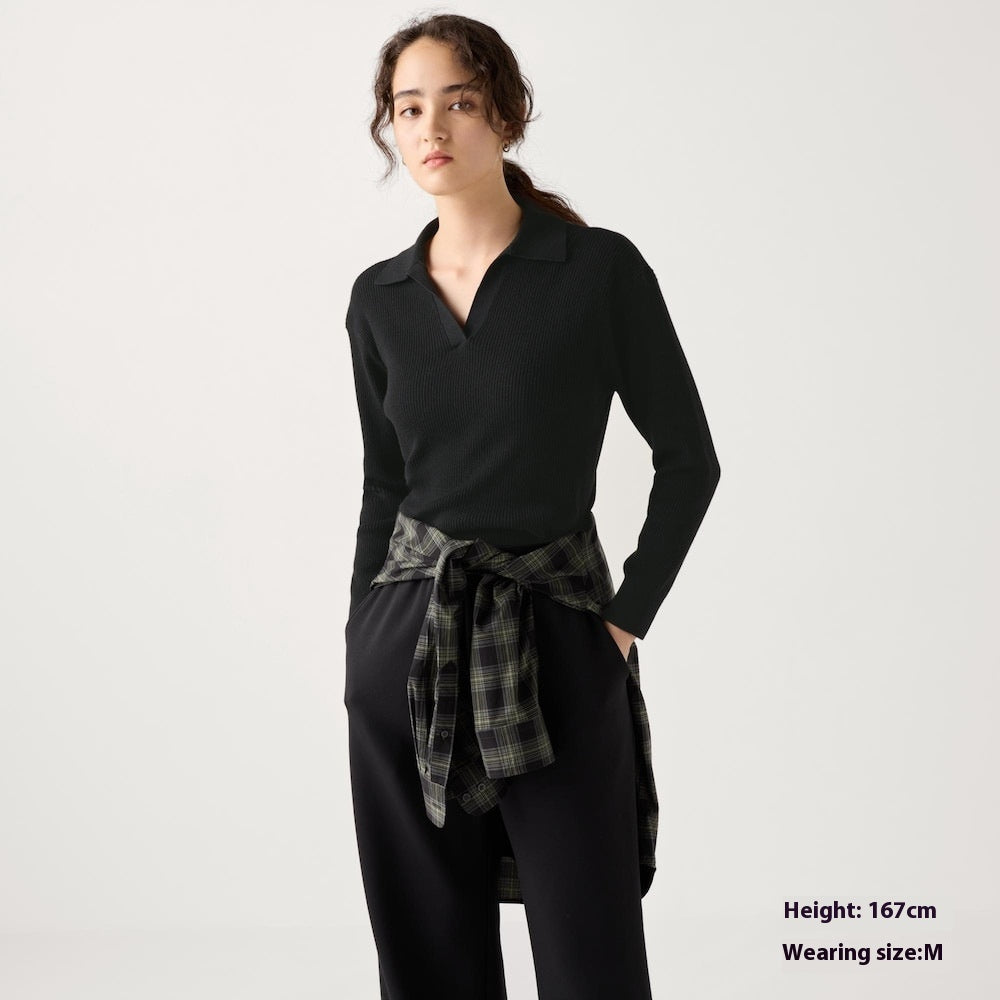 Women’s Ribbed Half-Open Collar Sweater FitiqueFit
