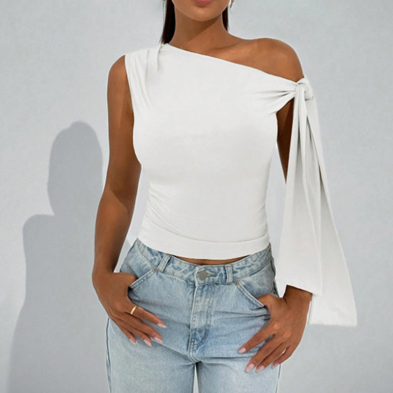 Women’s One-Shoulder Asymmetrical Tie Shoulder Top – Going Out & Party Shirt FitiqueFit