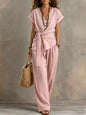 Women's V-Neck Short-Sleeve Top & Pants Two-Piece Set FitiqueFit