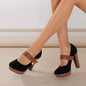 [Retro Heeled Pumps] Women's Retro Style Round Toe High Heeled Pumps, Buckle Platform Block Heel Shoes, Women's Footwear NovaCart