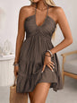 Women's Off-Shoulder V-Neck Ruffle Dress – Elegant Strap Style FitiqueFit