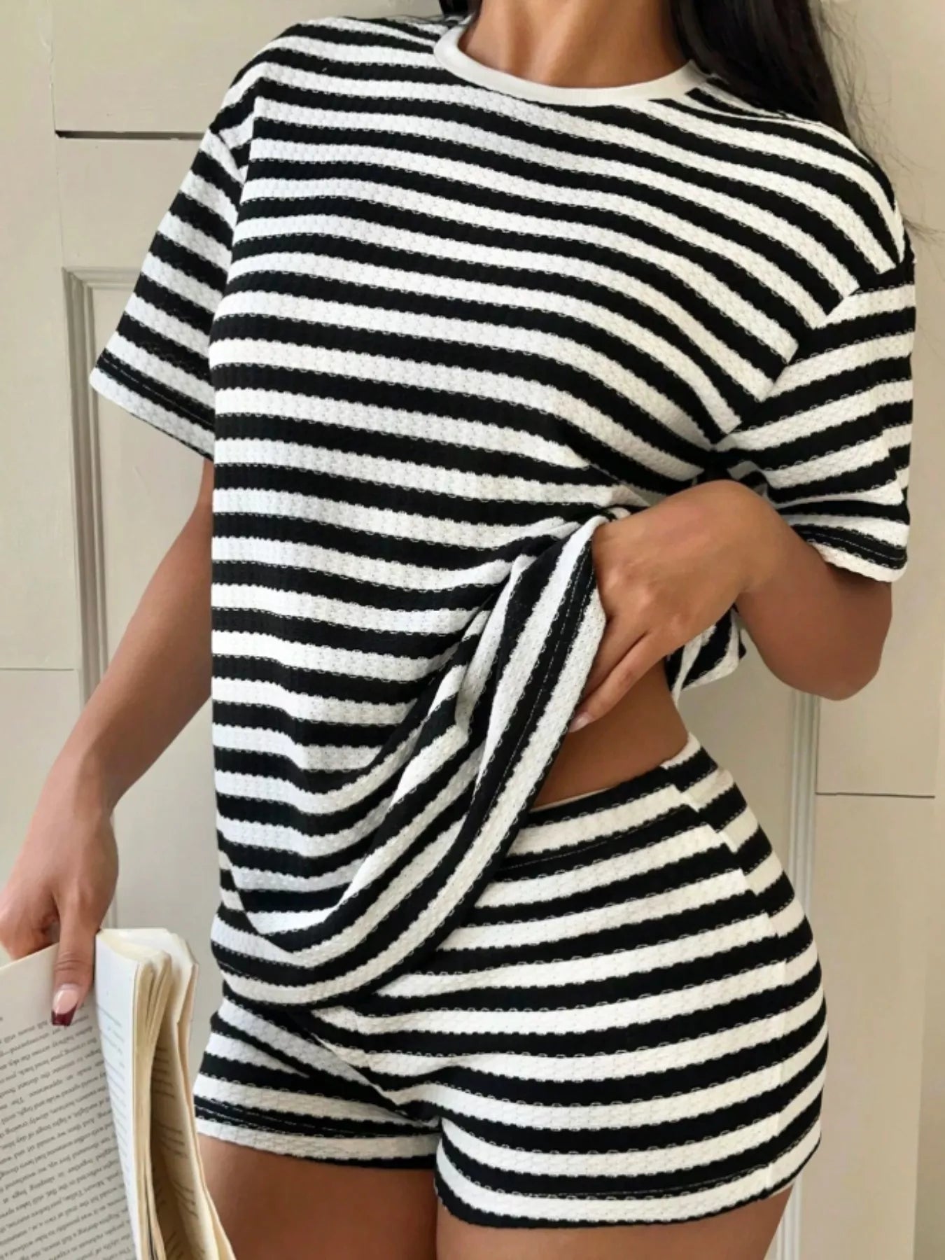 Striped Round Neck Top and Shorts Set New Era Fashion LLc