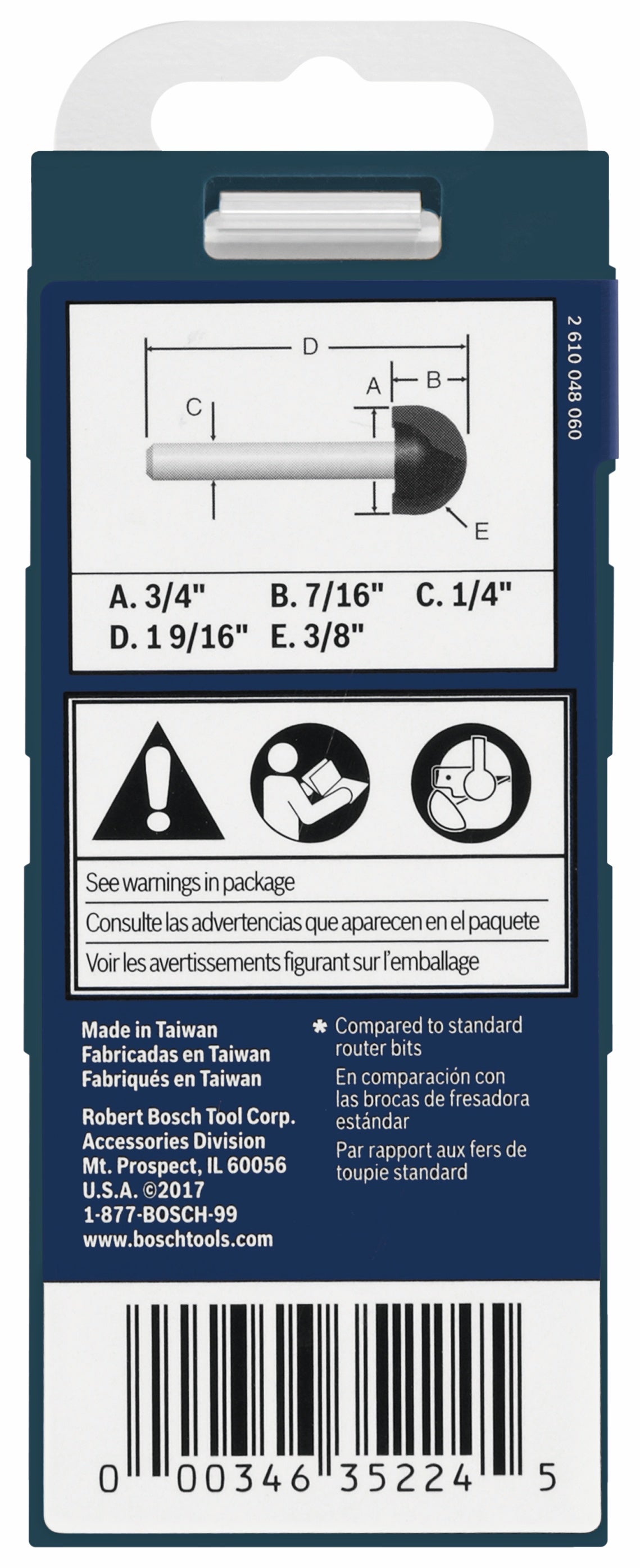BOSCH 85448MC 3/8 In. x 3/4 In. Carbide-Tipped Core Box Router Bit VM Hardware