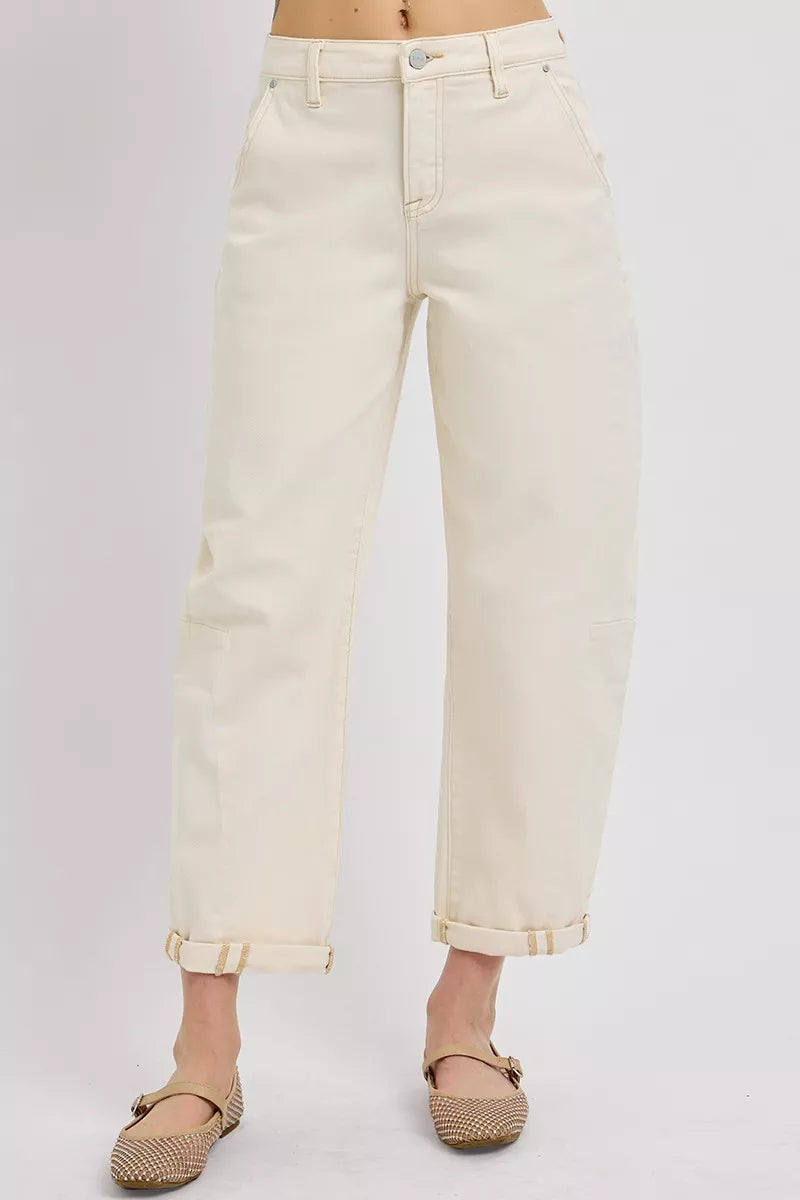 RISEN High Rise Relaxed Barrel Cuffed Jeans West2East Surf