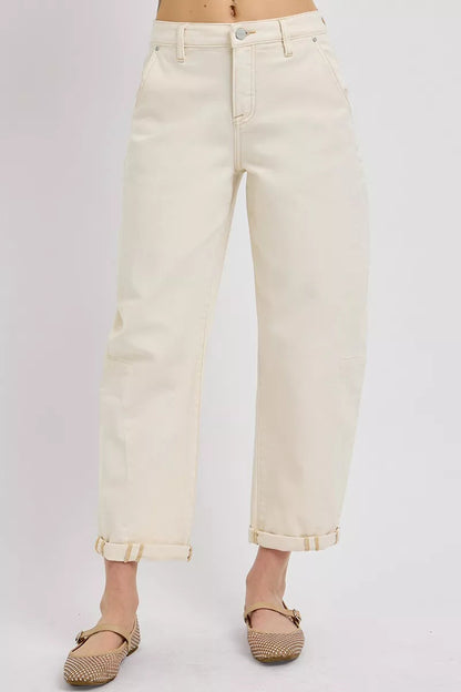 RISEN High Rise Relaxed Barrel Cuffed Jeans West2East Surf
