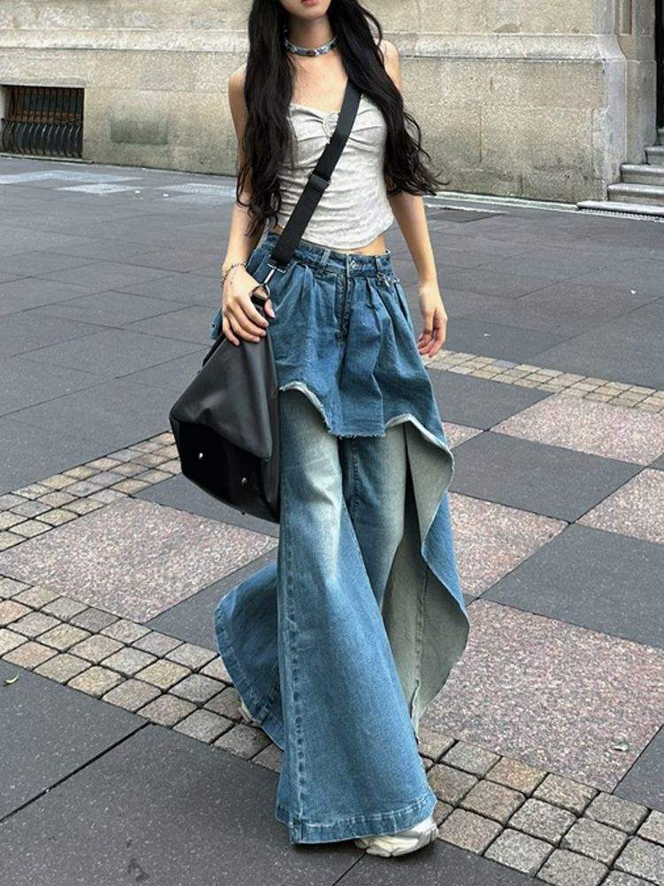Autumn Winter False-two-piece Slim Flare Pants See size chart under “more details” The Fashion Celestial