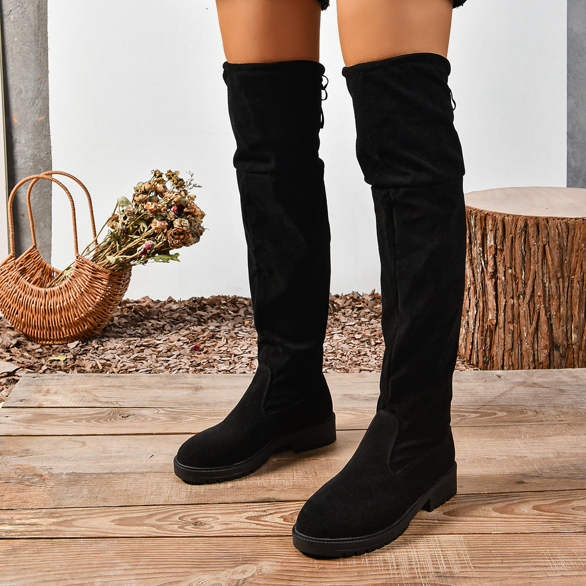 Women’s Elastic Knee-High Boots – Thick Sole Solid Color Fashion Boots FitiqueFit