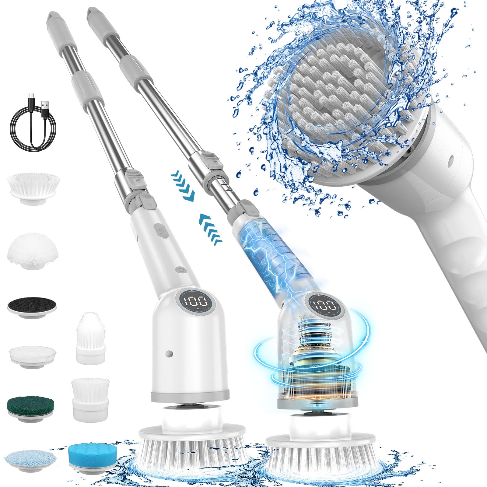 Electric Spin Scrubber - IMAXTOP Cordless Cleaning Brush with 8 Replaceable Heads Shower Cleaner with Long Handle Bathroom Grout Tub Floor Kitchen Cleaner New Era Fashion LLc