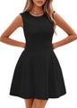 Sleeveless Solid Color Pleated Dress | Flared Midi Casual FitiqueFit