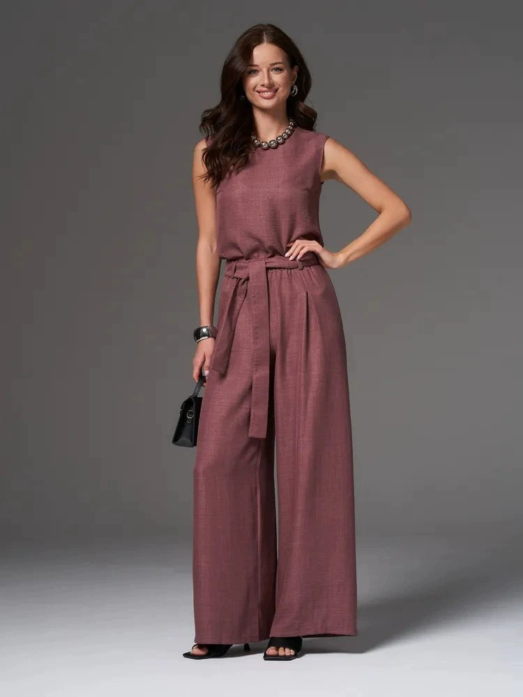 Sleeveless Cotton-Linen Wide-Leg Pants Set – 4 Colors, S–2XL FitiqueFit