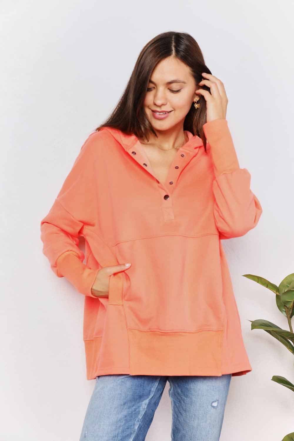Double Take Quarter-Snap Dropped Shoulder Hoodie West2East Surf