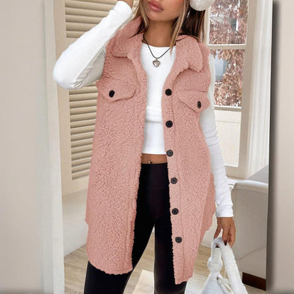 Wool-Like Sleeveless Vest with Lapel FitiqueFit