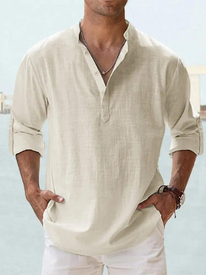 Men's Cotton Linen Long Sleeve Casual Shirt  Loose Tops SnagBag