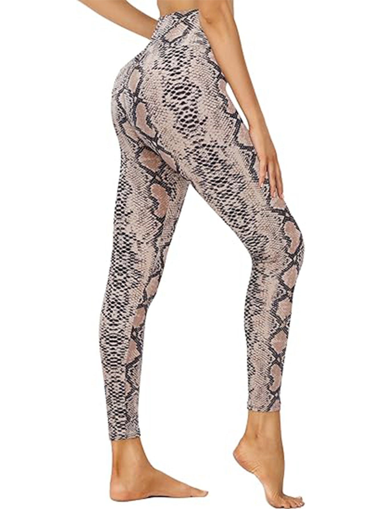 Cropped High-Waisted Leggings – Brown Snake Print Workout Pants FitiqueFit