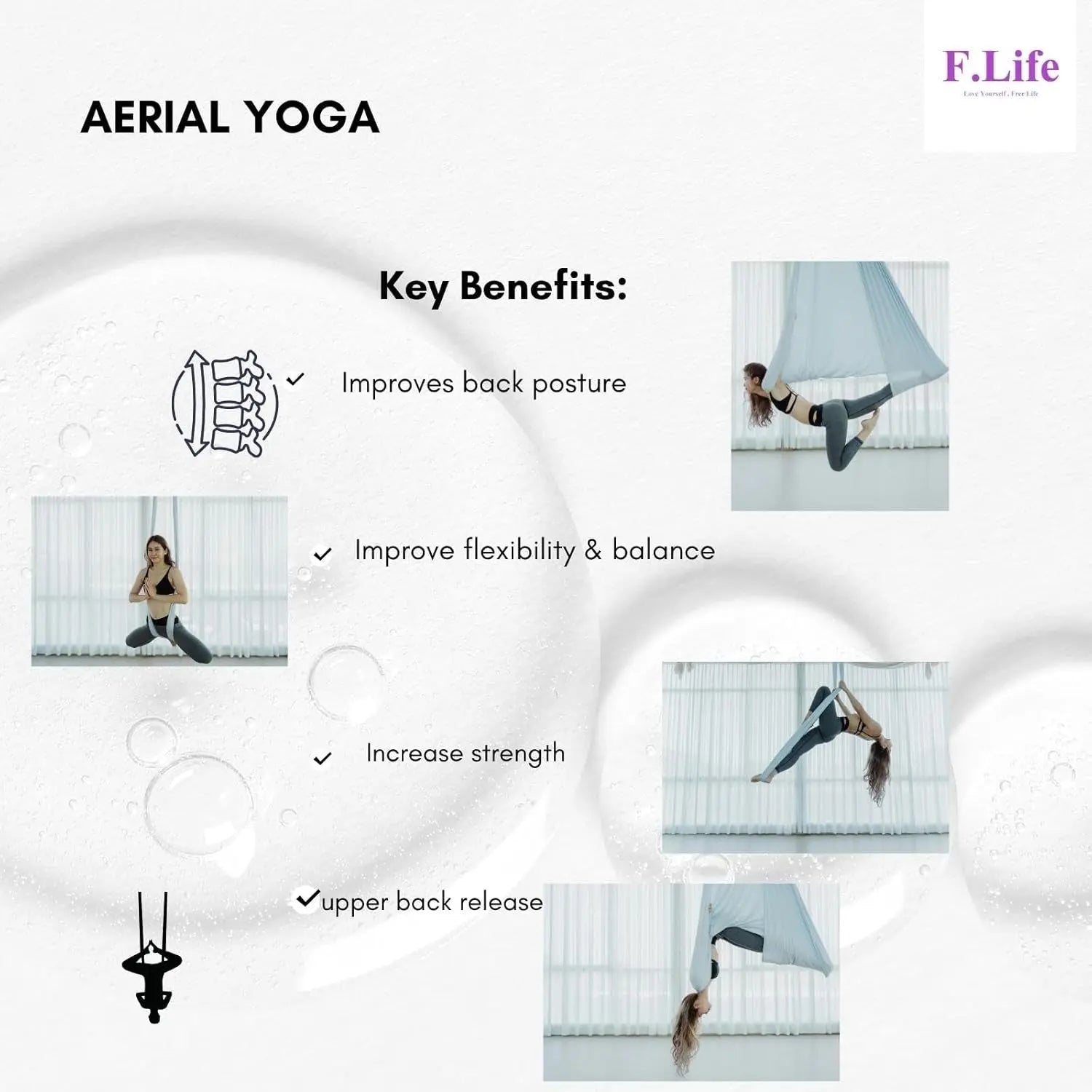 Aerial Silk Yoga Hammock & Swing for Yoga Inversion,Strength Training,Starter Hardware Kit