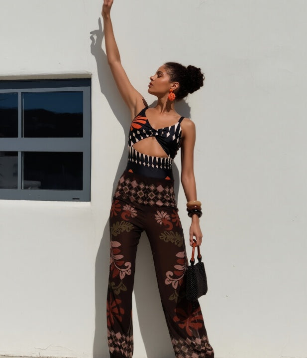 Women's 2-Piece Swimsuit Set – Sleeveless Top & Wide-Leg Pants FitiqueFit