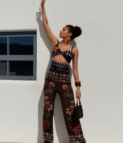 Women's 2-Piece Swimsuit Set – Sleeveless Top & Wide-Leg Pants FitiqueFit