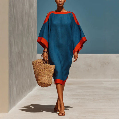 Loose-Fit Three-Quarter Sleeve Mid-Length Dress – 4 Colors S–3XL FitiqueFit
