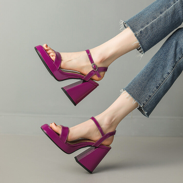 Women's Round Toe Chunky Heel Sandals – Buckle Strap Block Heel FitiqueFit