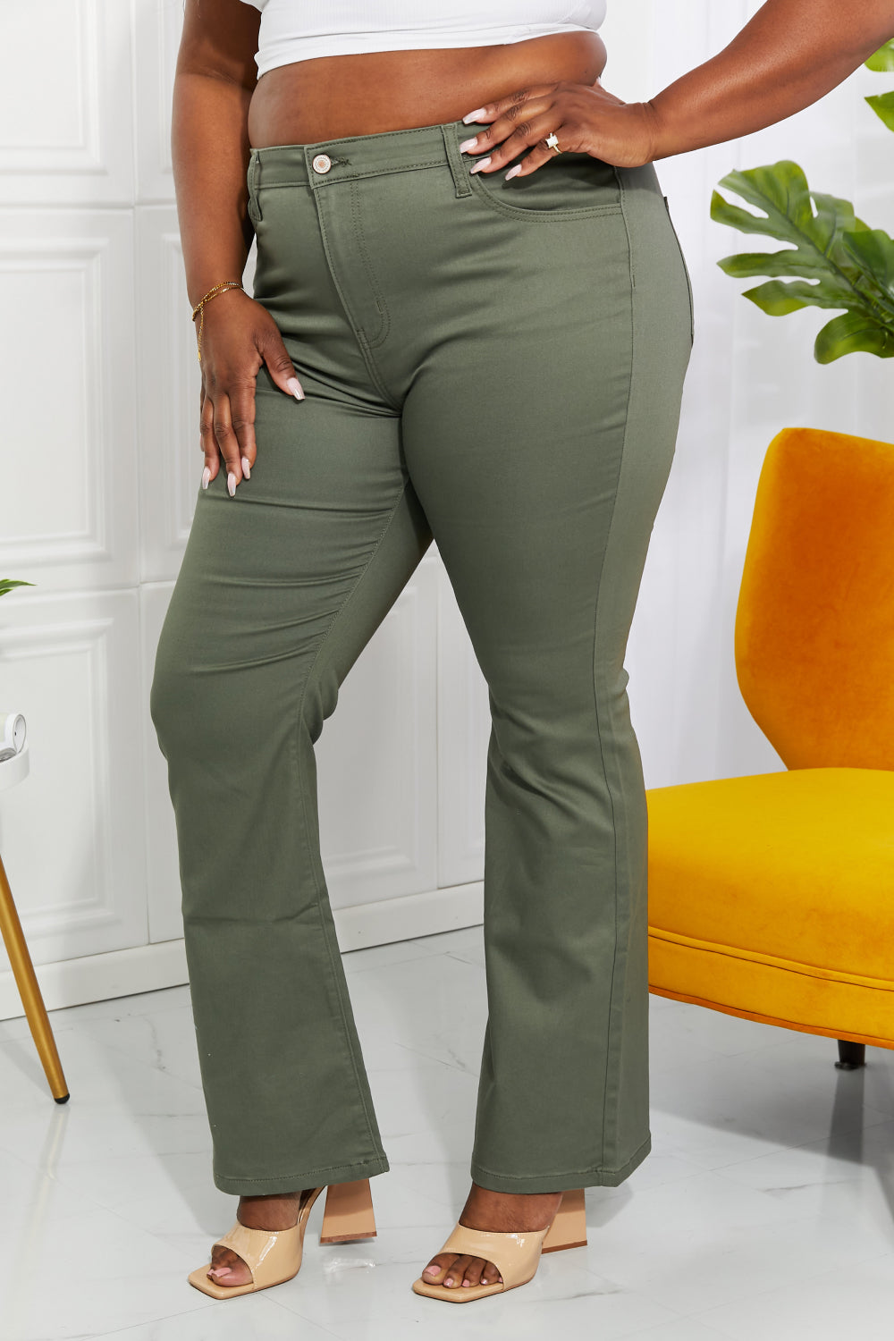 Zenana Clementine Full Size High-Rise Bootcut Jeans in Olive New Era Fashion LLc