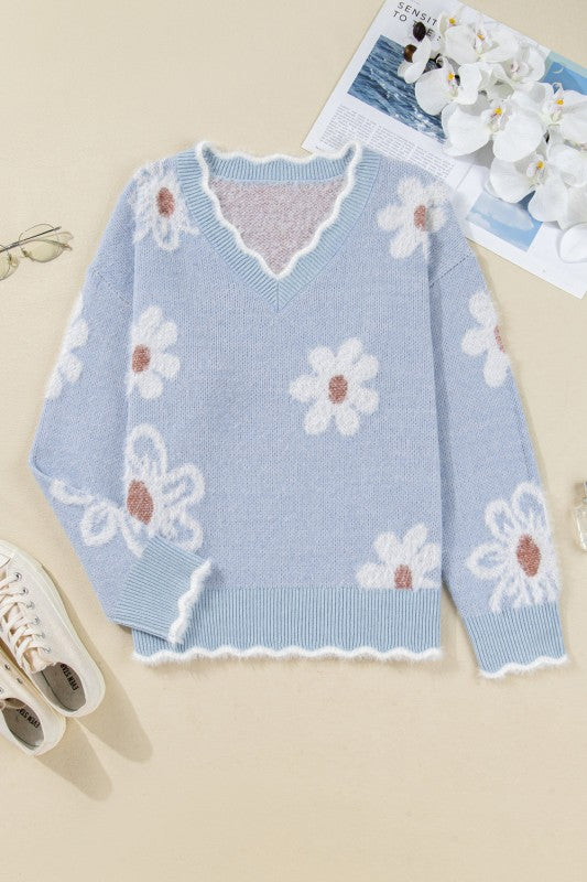 Plus Size Floral Scallop V-Neck Sweater Shop Style & More | Fresh Looks, Everyday Deals & Free Shipping