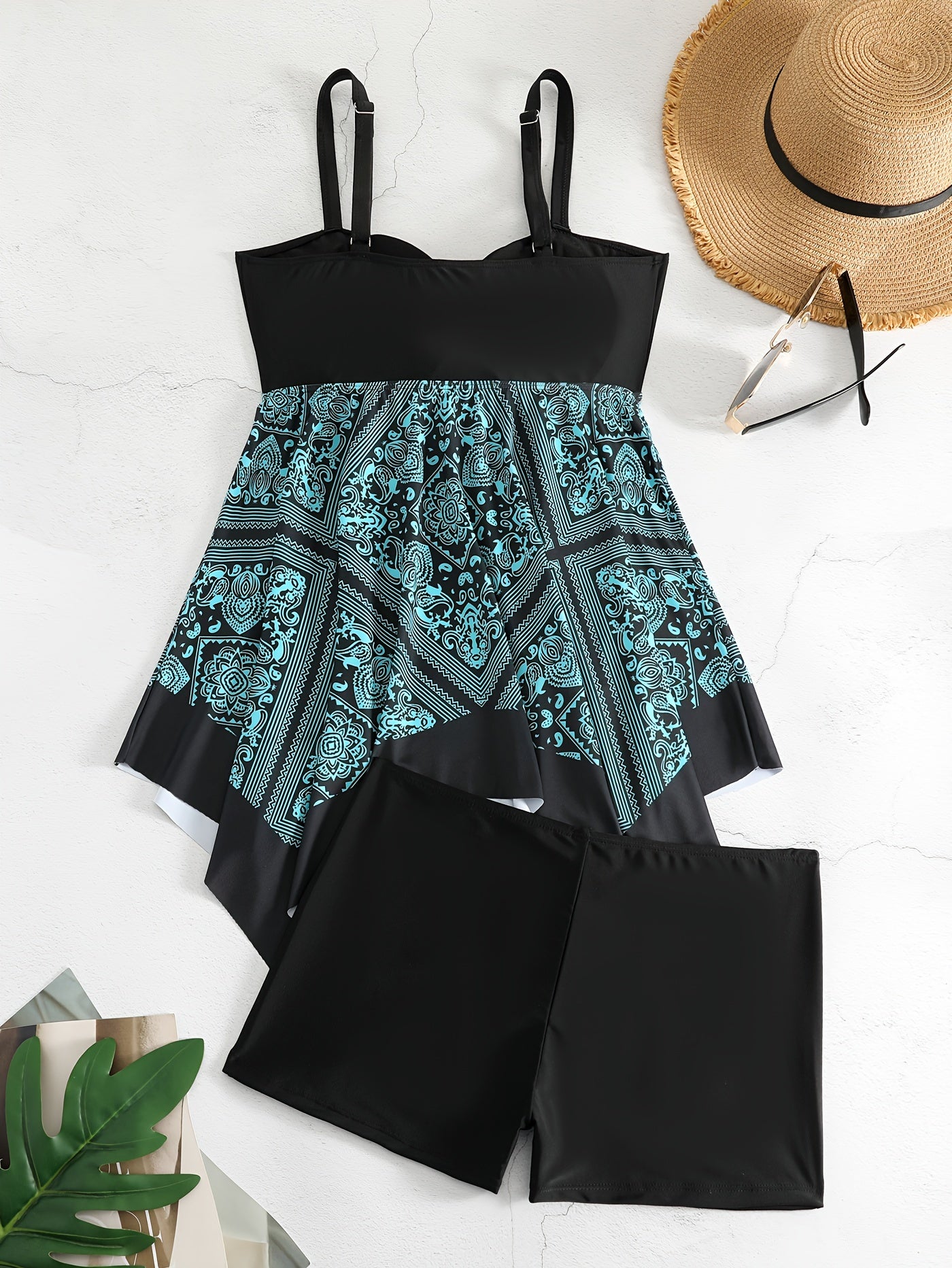 Plus Size Women's Printed Two-Piece Skirt Swimsuit, Sexy Printed Swimwear, Plus Size Style NovaCart