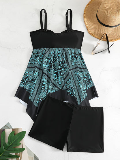 Plus Size Women's Printed Two-Piece Skirt Swimsuit, Sexy Printed Swimwear, Plus Size Style NovaCart