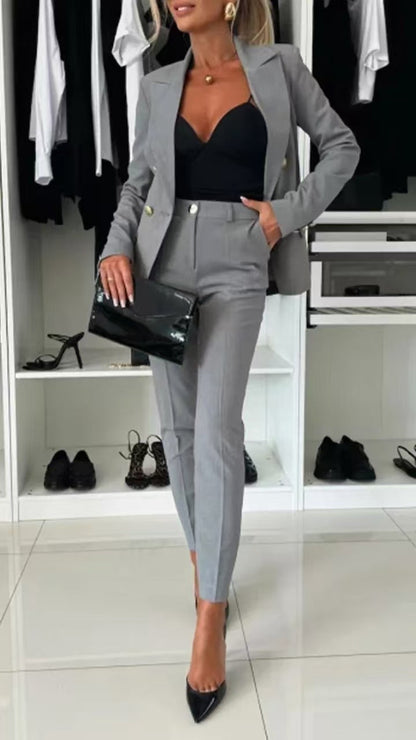 Lapel Button-Down Jacket & Slim-Fit Trousers Suit – 15 Colors XS–XXL FitiqueFit