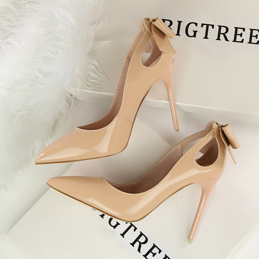 Women's Solid Color Cutout Back Bow High Heels See size chart under “more details” The Fashion Celestial