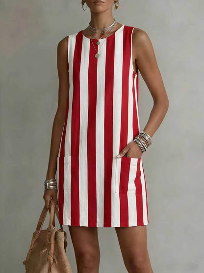 Women's Striped Color-Block Sleeveless Mini Dress – Loose Fit FitiqueFit