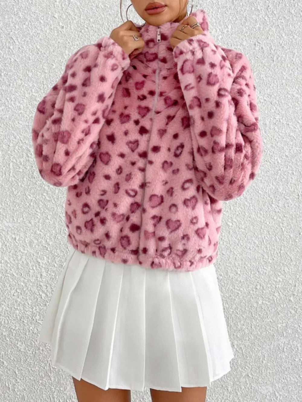Leopard Zip Up Long Sleeve Furry Jacket New Era Fashion LLc