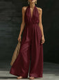 Women’s V-Neck Halter Neck Wide-Leg Jumpsuit FitiqueFit
