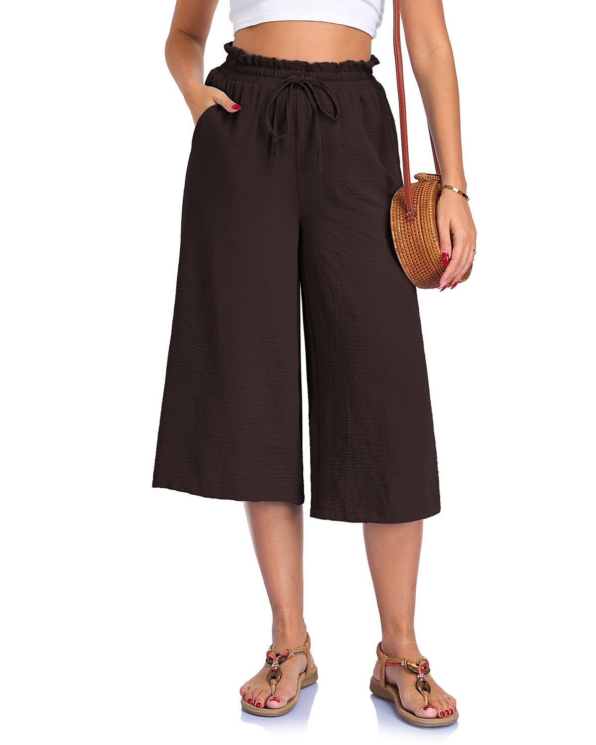 Women’s Elastic Cropped Wide-Leg Pants FitiqueFit