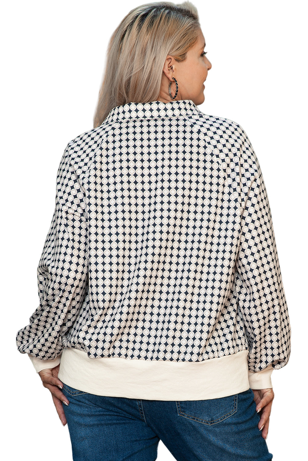 Black Plus Size Two Tone Contrast Collared Pullover Sweatshirt Garden Naked Curves