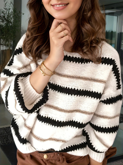 Women’s striped knitted pullover sweater FitiqueFit
