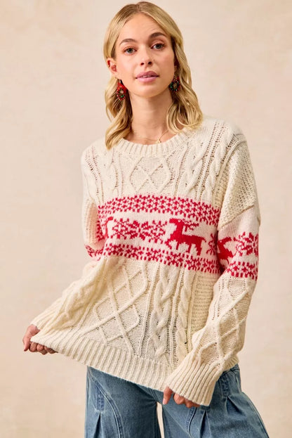 BiBi Christmas Theme Patterned Cable Knit Sweater FitiqueFit