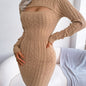 Solid Ribbed Knit Keyhole Dress, Elegant Crew Neck Long Sleeve Bodycon Dress, Women's Clothing NovaCart