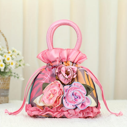 Floral Decor Drawstring Handbag, Trendy Small Evening Bag, Simple Phone Bag, Cute Bucket Bag NovaCart