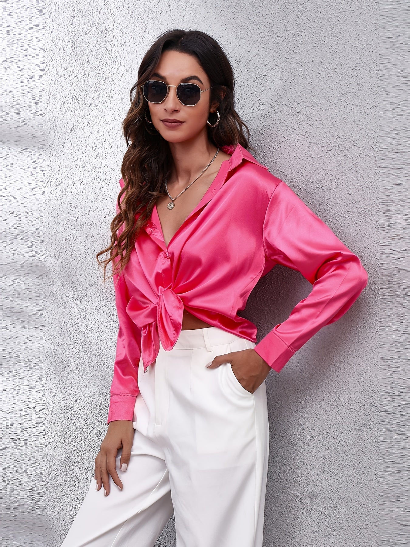 Hot Style In-Kind Shooting Satin Shirt Women'S Satin Imitation Long-Sleeved Shirt New European And American Cross-Border Women'S Clothing NovaCart