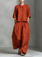 Three-Quarter Sleeve Shirt & Loose Trousers Two-Piece Set FitiqueFit