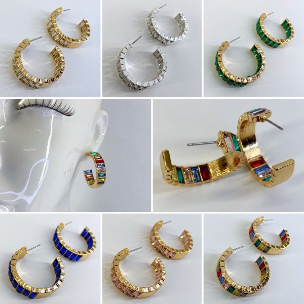 In and out Baguette Stones Small Hoop Earrings Shop Style & More | Fresh Looks, Everyday Deals & Free Shipping