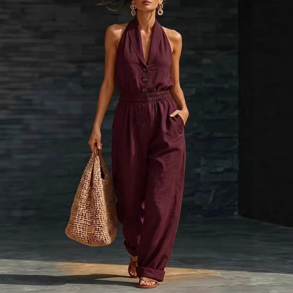 Women's Knitted V-Neck Slim-Fit Cropped Jumpsuit FitiqueFit