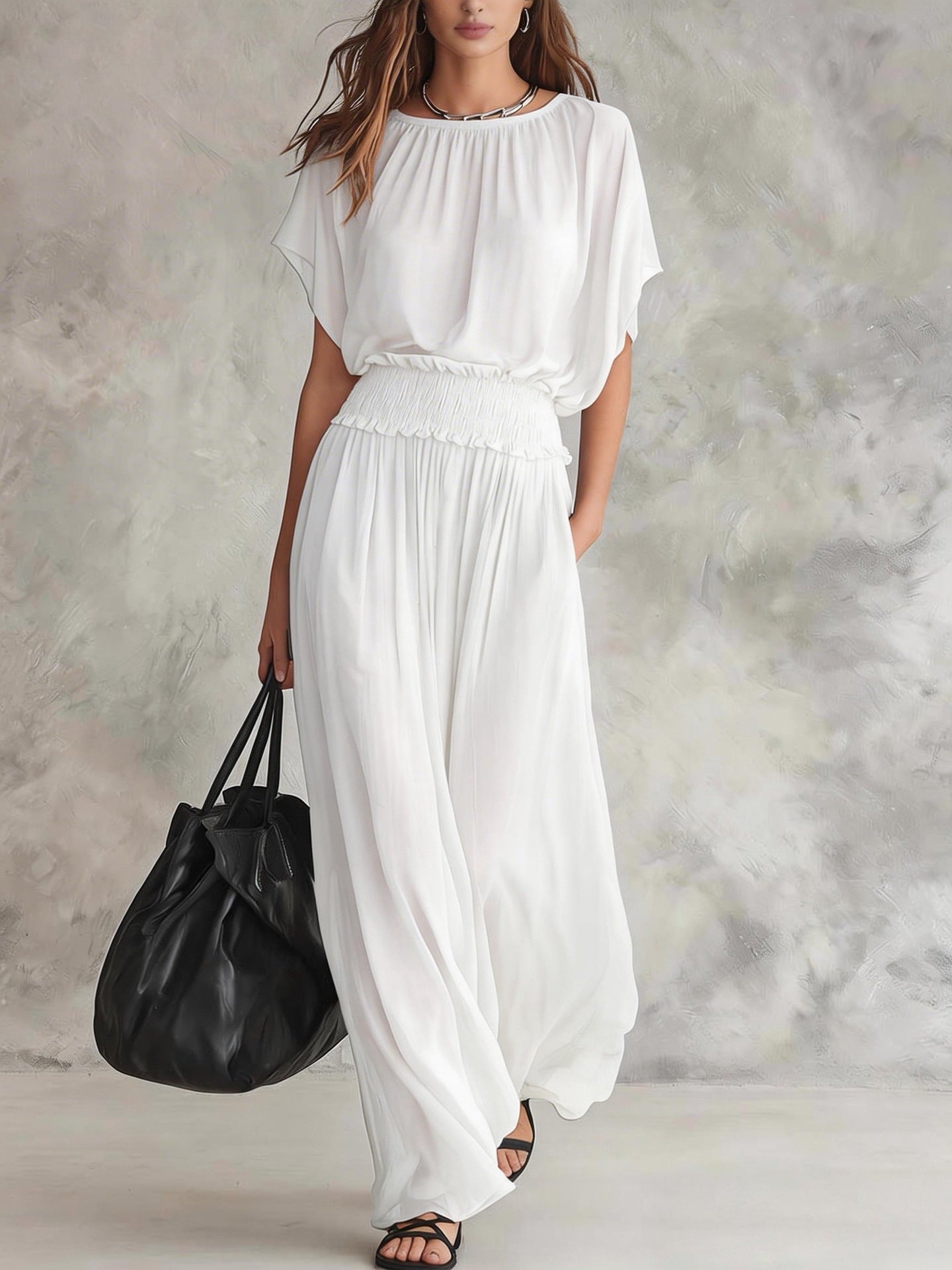 Women's Chiffon High-Waist Ruched Maxi Dress FitiqueFit
