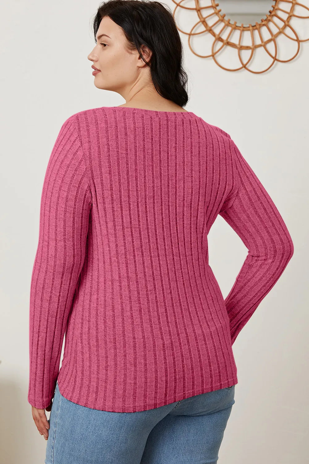 Basic Bae Full Size Ribbed V-Neck Long Sleeve T-Shirt New Era Fashion LLc